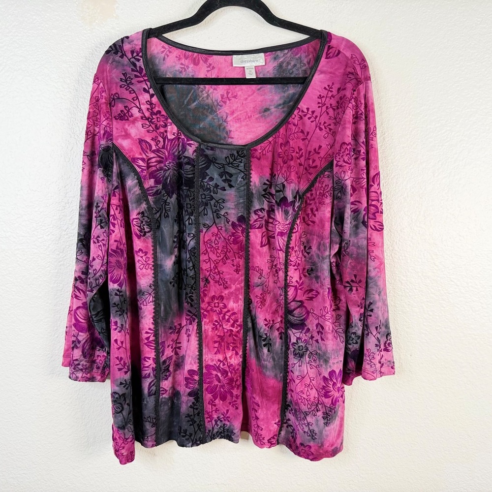 Dressbarn Women's Top Purple Sz 3X Whimsigoth Velvet Burnout Fairy Grunge Witchy